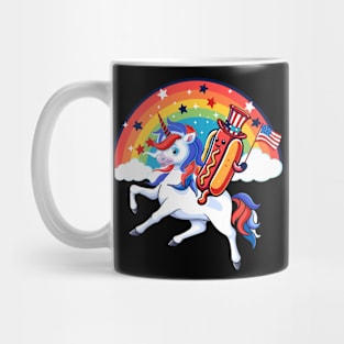 Patriotic Hotdog Riding Unicorn 4th Of July American Flag Mug